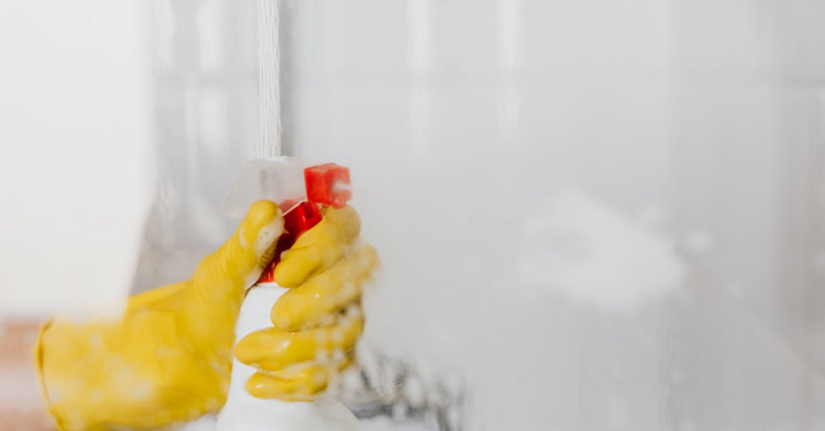 Is there a water kettle or dispenser that can keep the water lukewarm? - Person in glove spraying detergent at walk in shower glass Is there a water kettle or dispenser that can keep the water lukewarm? - Person in glove spraying detergent at walk in shower glass