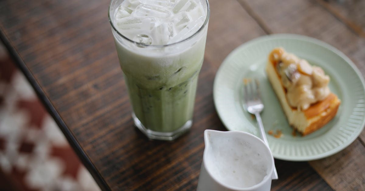 Is there an alternative to condensed milk? - Refreshing matcha latte served with yummy pie Is there an alternative to condensed milk? - Refreshing matcha latte served with yummy pie