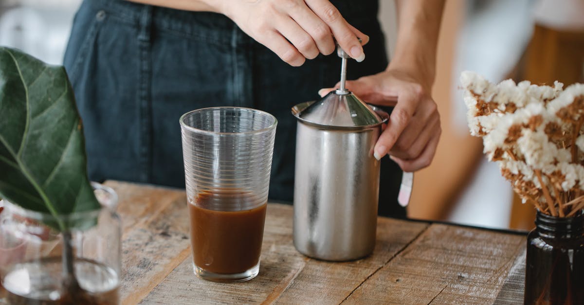 Is there any botulism risk in homemade cold brew coffee? - Crop anonymous female barista making froth in manual steel milk frother while preparing iced chocolate coffee in light kitchen Is there any botulism risk in homemade cold brew coffee? - Crop anonymous female barista making froth in manual steel milk frother while preparing iced chocolate coffee in light kitchen