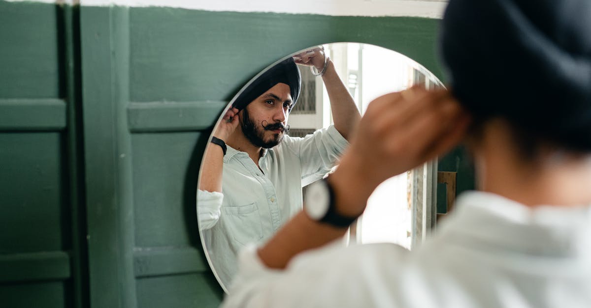 Is there cultural variations on what is consider offal? - Back view of Indian man with beard wearing turban and looking in mirror while standing in front of mirror in modern bathroom Is there cultural variations on what is consider offal? - Back view of Indian man with beard wearing turban and looking in mirror while standing in front of mirror in modern bathroom