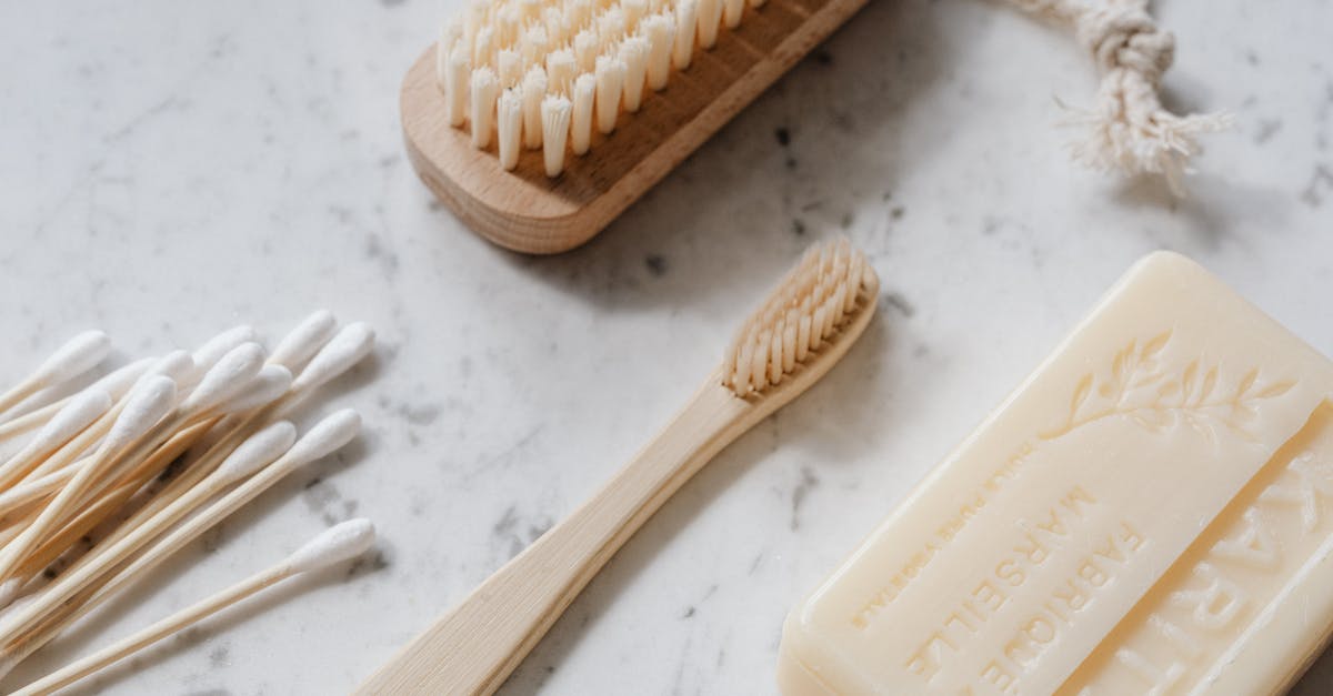 Making Pickles - Confirming Sanitization Procedure - Items of hygiene on marble surface Making Pickles - Confirming Sanitization Procedure - Items of hygiene on marble surface