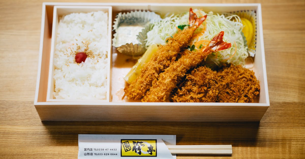 Meat alternative for tempura? - Ebi Tempura Bento on Brown Wooden Table Meat alternative for tempura? - Ebi Tempura Bento on Brown Wooden Table