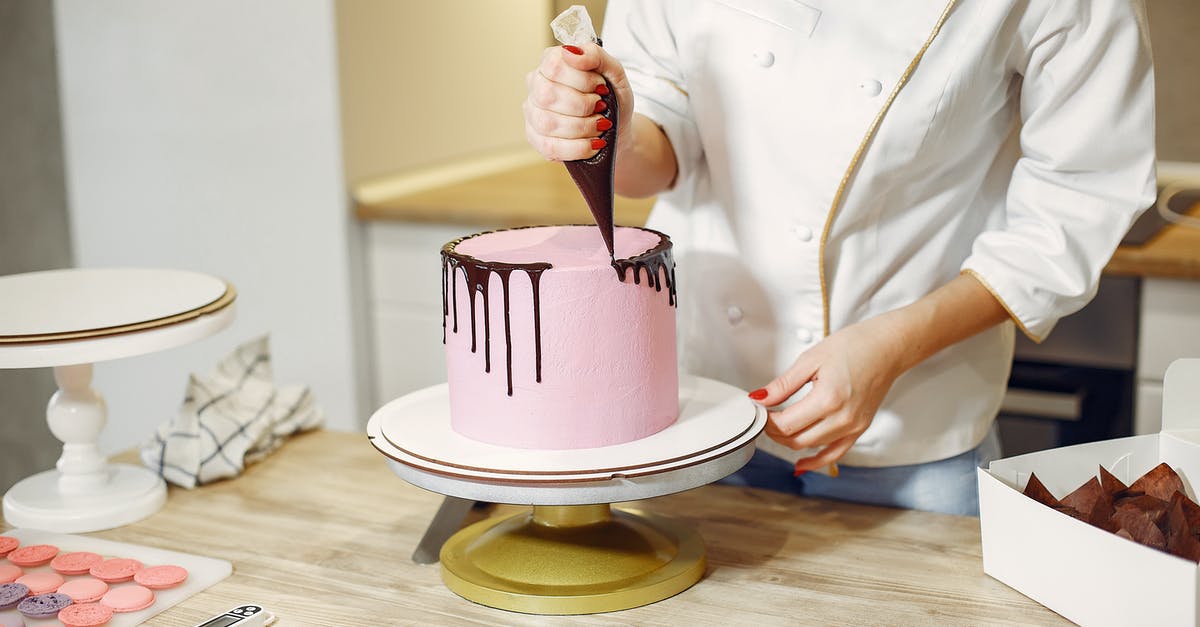 Mix a cake in a bag - Unrecognizable crop woman in apron making chocolate drips on cake using from pastry bag while preparing pastry in contemporary restaurant Mix a cake in a bag - Unrecognizable crop woman in apron making chocolate drips on cake using from pastry bag while preparing pastry in contemporary restaurant