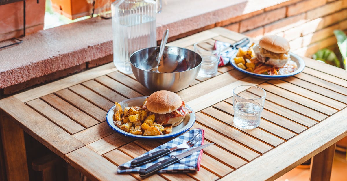 Potato Starch Coating water to starch ratio? - Appetizing burgers and potato wedges on table Potato Starch Coating water to starch ratio? - Appetizing burgers and potato wedges on table
