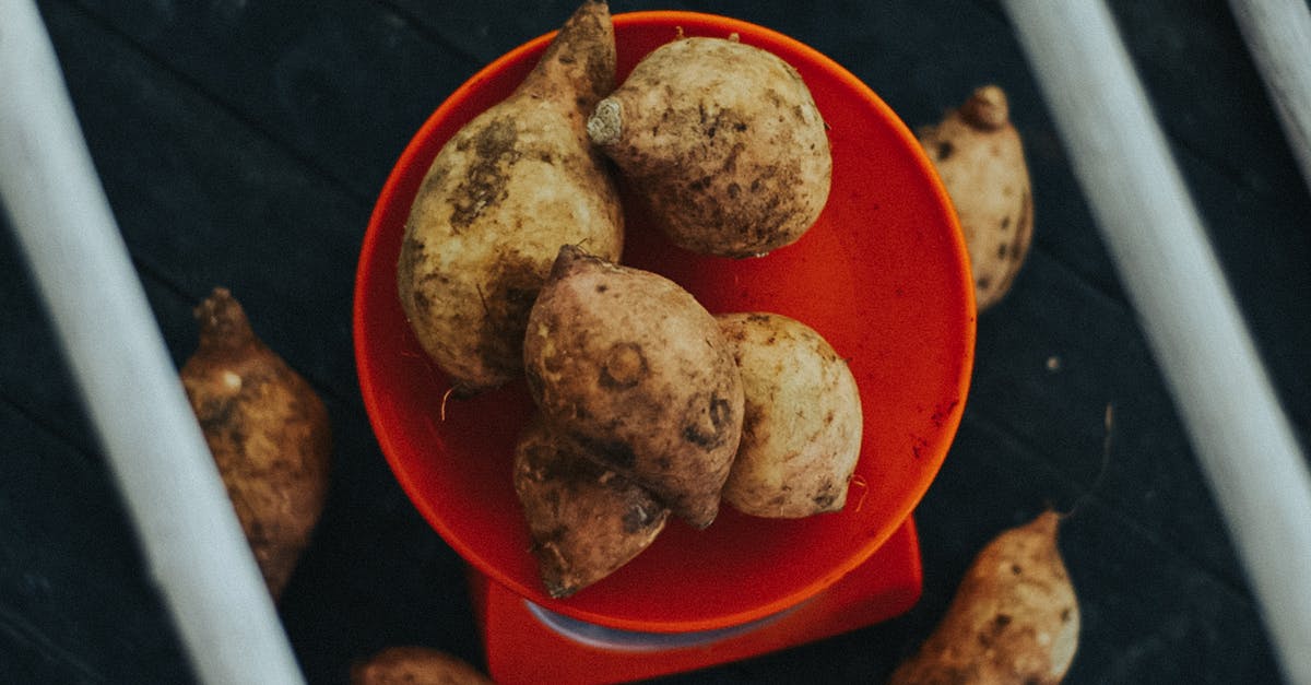 Potato Starch Coating water to starch ratio? - Brown and White Food on Red Round Plate Potato Starch Coating water to starch ratio? - Brown and White Food on Red Round Plate