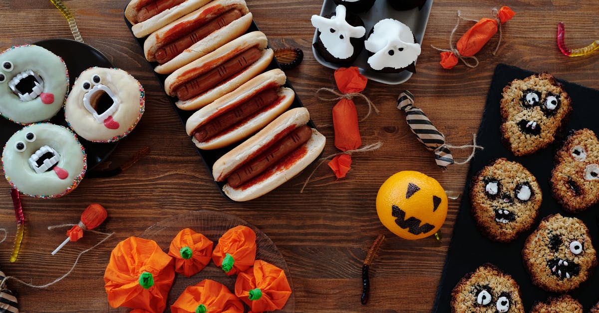 Quantity of ingredients to make 150 veg sandwiches - Variety Of Halloween Food On Table