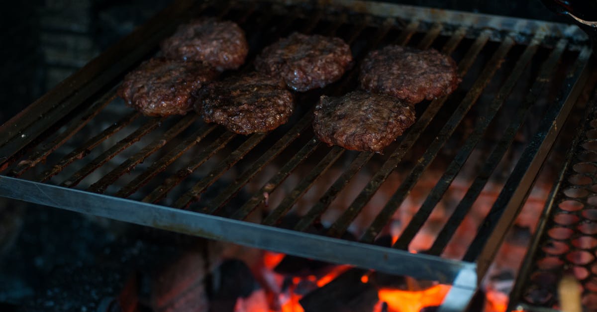 Reduce heat of mustard condiment - High angle of yummy meat cutlet preparing on barbecue barbecue grid placed over burning flame during picnic Reduce heat of mustard condiment - High angle of yummy meat cutlet preparing on barbecue barbecue grid placed over burning flame during picnic