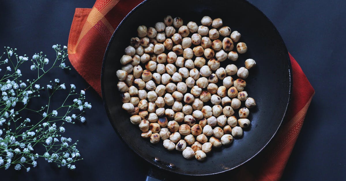 Roasting nuts in a rotisserie drum - Frying Pan With Nuts Roasting nuts in a rotisserie drum - Frying Pan With Nuts