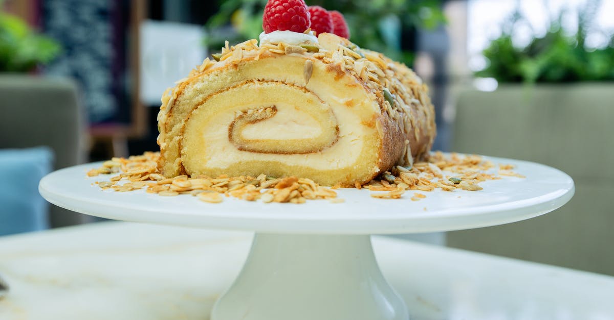 Rolled marzipan as cake filling? - Rolled Cake on White Footed Cake Stand Rolled marzipan as cake filling? - Rolled Cake on White Footed Cake Stand