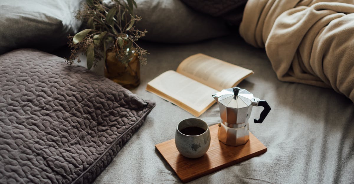 Room temperature "rest" for fresh mayo? - From above of cup of hot coffee with pot on wooden tray near open book and dry plant in cozy bed Room temperature "rest" for fresh mayo? - From above of cup of hot coffee with pot on wooden tray near open book and dry plant in cozy bed