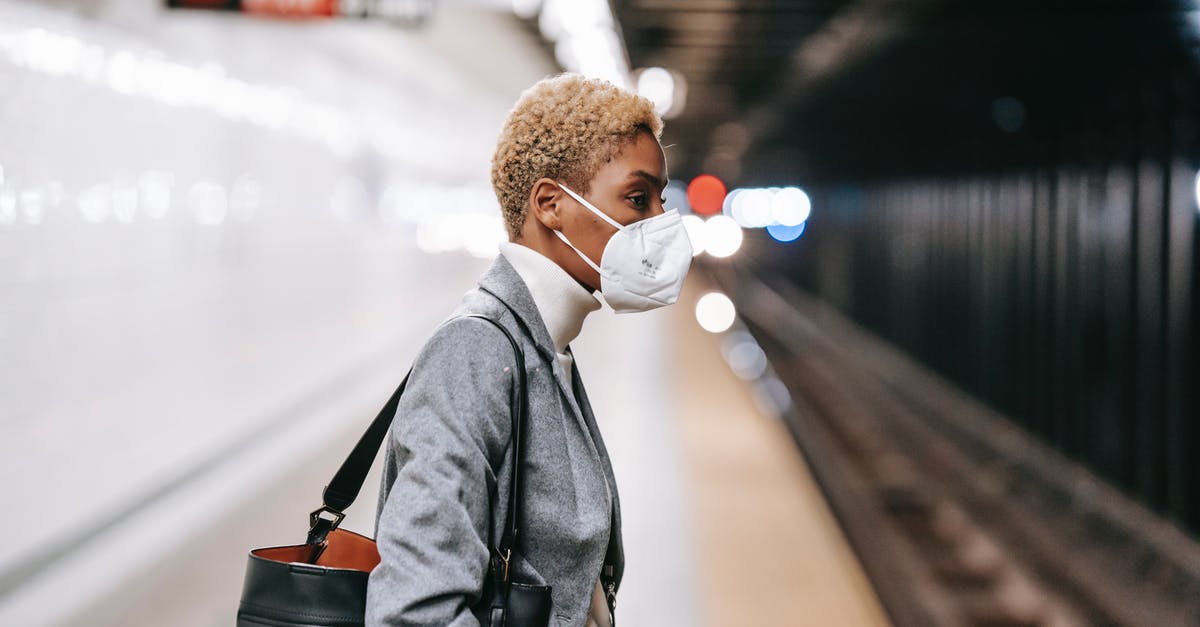 Royal icing safety concern - Pensive black woman in mask standing on railway platform Royal icing safety concern - Pensive black woman in mask standing on railway platform