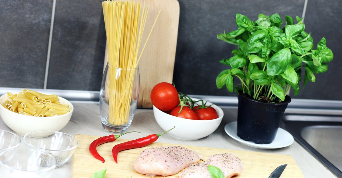 Seasoning advice for seitan to replicate gyro meat - Raw Chicken Breast Seasoned With Peppers Beside Red Chili, Basil, Bowl of Tomatoes, and Raw Pastas on Table Seasoning advice for seitan to replicate gyro meat - Raw Chicken Breast Seasoned With Peppers Beside Red Chili, Basil, Bowl of Tomatoes, and Raw Pastas on Table