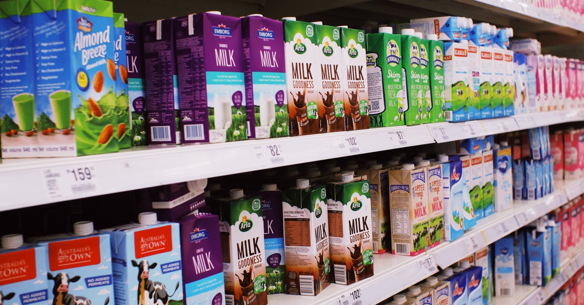 Shelf-Stable Milk is it still good - Shelves with various milk boxes Shelf-Stable Milk is it still good - Shelves with various milk boxes