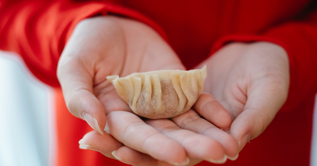 Should I freeze gyoza before or after cooking? - Crop unrecognizable person in red clothes showing homemade jiaozi dumpling in hands in daylight Should I freeze gyoza before or after cooking? - Crop unrecognizable person in red clothes showing homemade jiaozi dumpling in hands in daylight