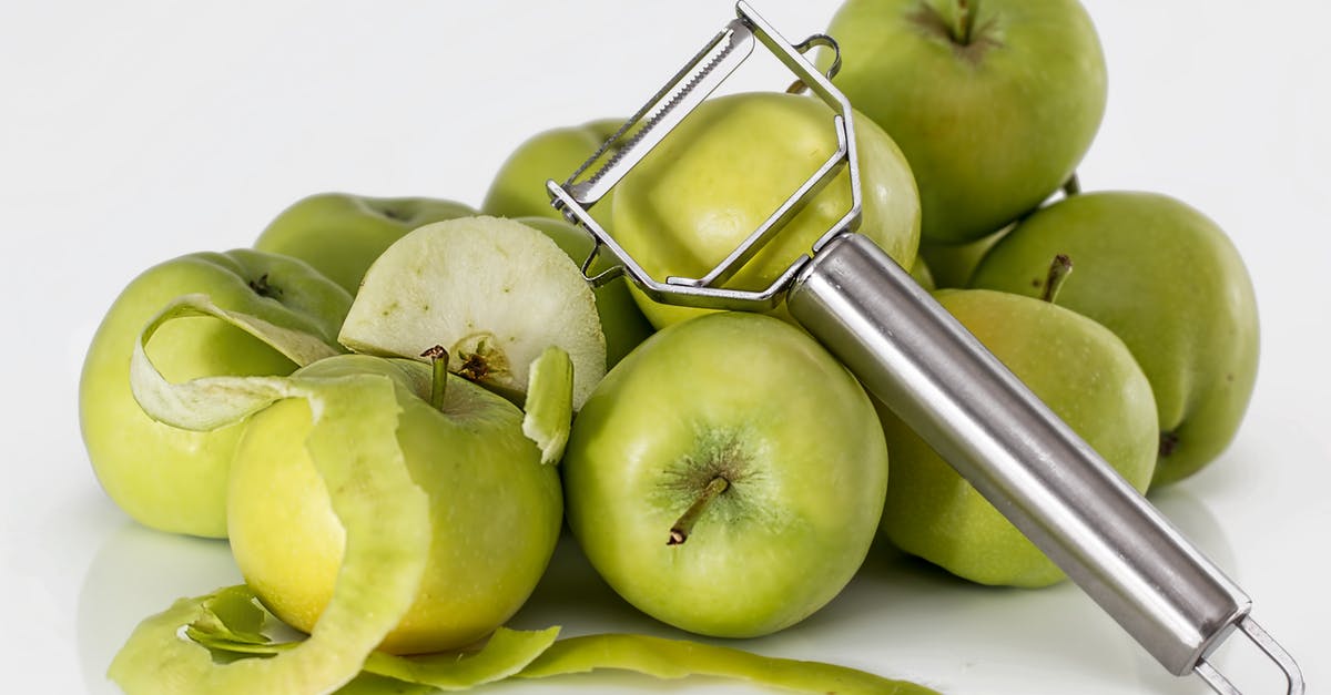 Should I peel Boskoop apples for a pie? - Green Unripe Apple With Silver Peeler Should I peel Boskoop apples for a pie? - Green Unripe Apple With Silver Peeler