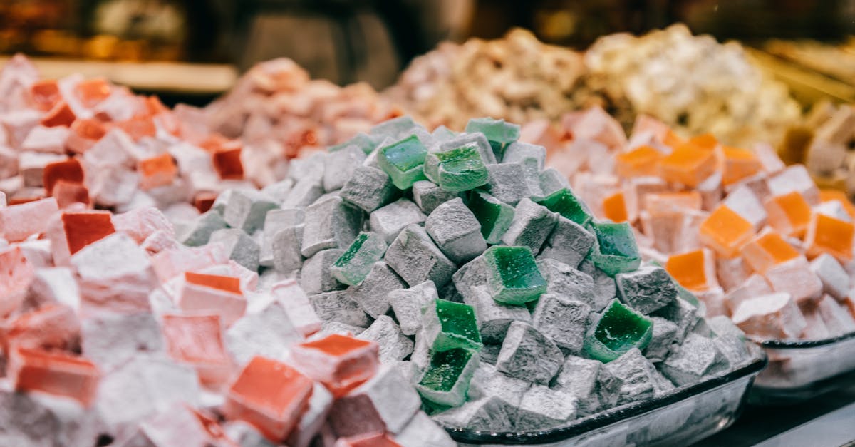 Stock: Canned, Bouillon Cubes and Powder - Assortment of sugar starch cubes sprinkled with powdered sugar
