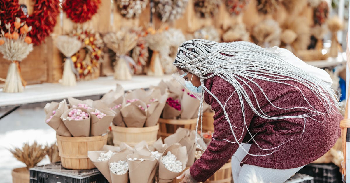 Storing dry yeast in freezer? - Side view of adult faceless black lady in warm coat and protective mask picking dry bouquet while standing in street market in daylight Storing dry yeast in freezer? - Side view of adult faceless black lady in warm coat and protective mask picking dry bouquet while standing in street market in daylight