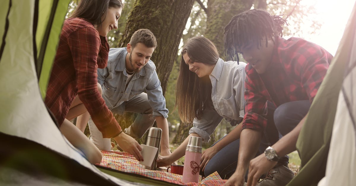 Substitute for ground picnic ham. - From below of group of diverse people in casual clothes sitting on ground and having picnic in camping Substitute for ground picnic ham. - From below of group of diverse people in casual clothes sitting on ground and having picnic in camping