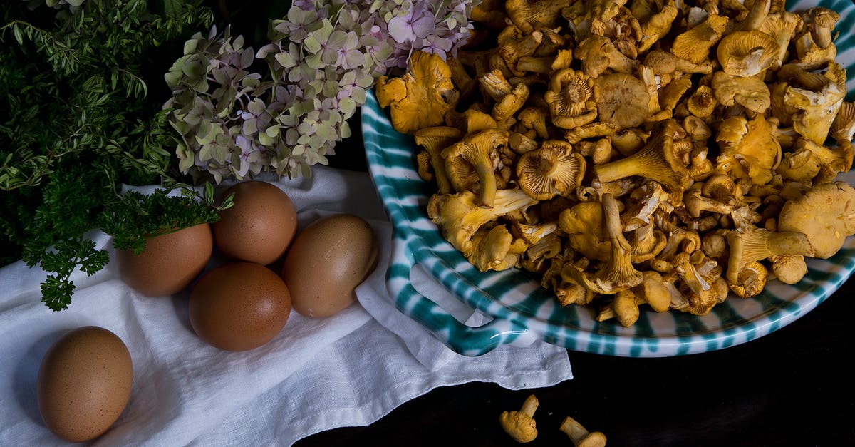 Substituting Dried Shiitake Mushrooms for Fresh - Brown Eggs and Mushrooms in a Ceramic Plate Substituting Dried Shiitake Mushrooms for Fresh - Brown Eggs and Mushrooms in a Ceramic Plate