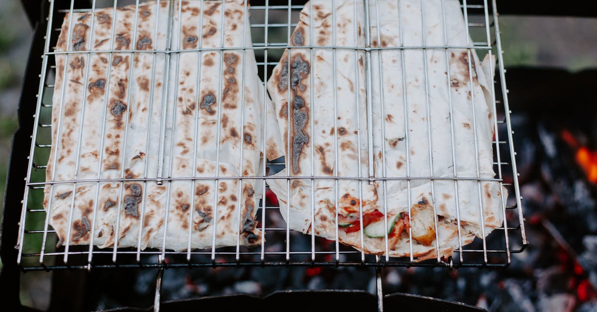 Suggested edible quantity/scaling of Habanero Pepper per pound of meat - From above of appetizing meat and vegetables in lavash grilling on metal grate in daytime Suggested edible quantity/scaling of Habanero Pepper per pound of meat - From above of appetizing meat and vegetables in lavash grilling on metal grate in daytime