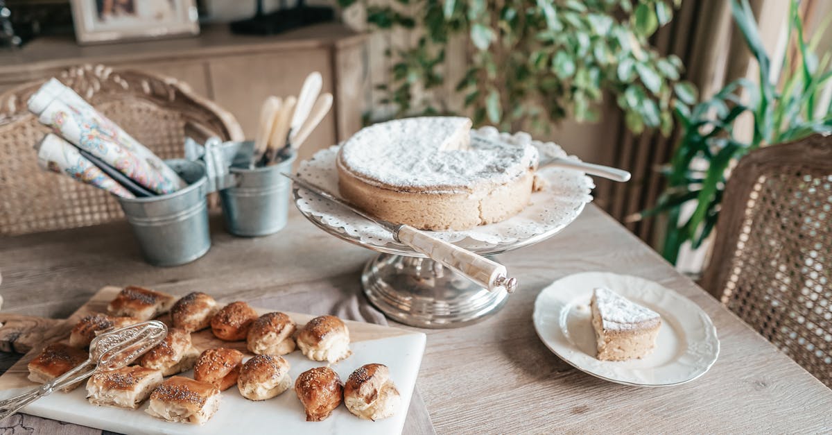 Texture issue in homemade powdered sugar - From above of tasty homemade cake near sweet baked buns with golden surface on wooden table at home Texture issue in homemade powdered sugar - From above of tasty homemade cake near sweet baked buns with golden surface on wooden table at home