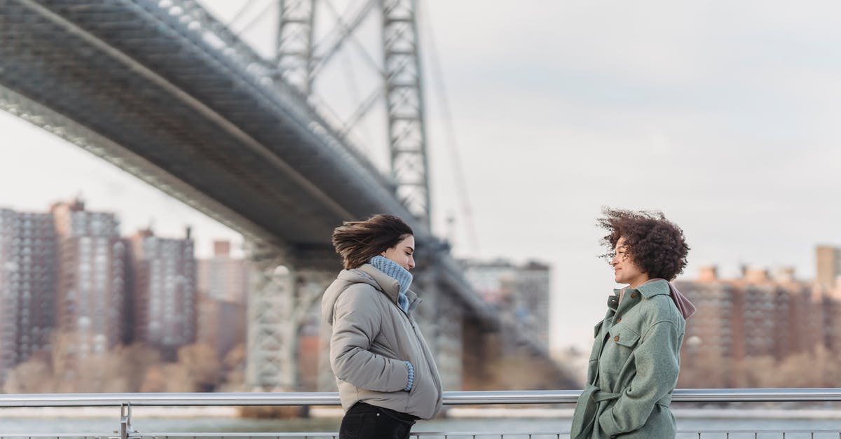 Units conversion : cl to grams - Side view young female friends in warm clothes having conversation and standing face to face on New York City embankment on cold winter day Units conversion : cl to grams - Side view young female friends in warm clothes having conversation and standing face to face on New York City embankment on cold winter day