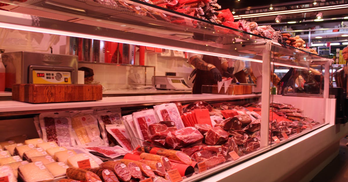 Unsealed meat in freezer - Meat Section Inside a Supermarket Unsealed meat in freezer - Meat Section Inside a Supermarket