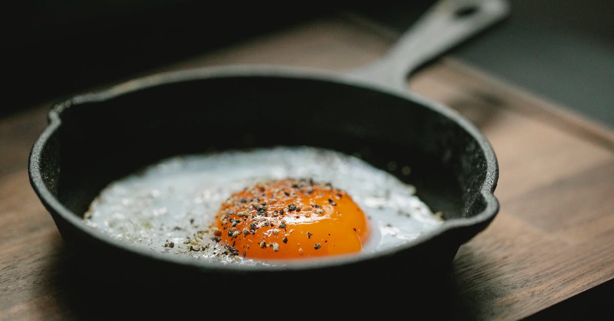 What are some good ways to Roast Peppers - High angle of pan with fried egg with seasoning placed on wooden board in kitchen What are some good ways to Roast Peppers - High angle of pan with fried egg with seasoning placed on wooden board in kitchen