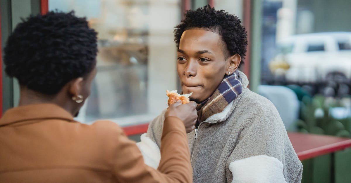 What are the fault tolerances on the FDA food handling guidelines? - Anonymous man feeding cheerful African American boyfriend with tasty croissant while sitting on terrace of cafe in city on blurred background What are the fault tolerances on the FDA food handling guidelines? - Anonymous man feeding cheerful African American boyfriend with tasty croissant while sitting on terrace of cafe in city on blurred background