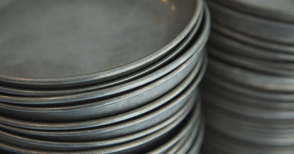What brand of tupperware-style (kitchen storage containers) are the easiest to clean? [closed] - Collection of metal plates on surface