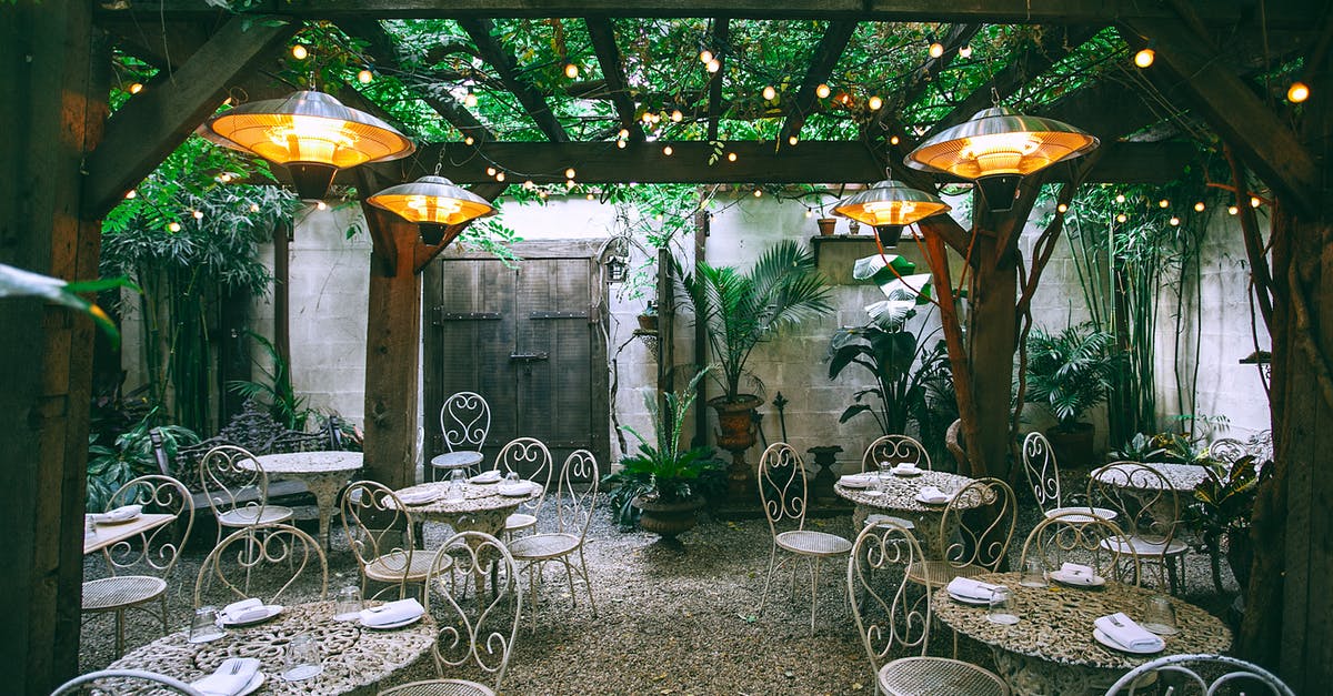 What does the "bagel" setting on toasters do? - Cafe with setting on ornamental tables near chairs under decorative lamps in backyard on summer day What does the "bagel" setting on toasters do? - Cafe with setting on ornamental tables near chairs under decorative lamps in backyard on summer day