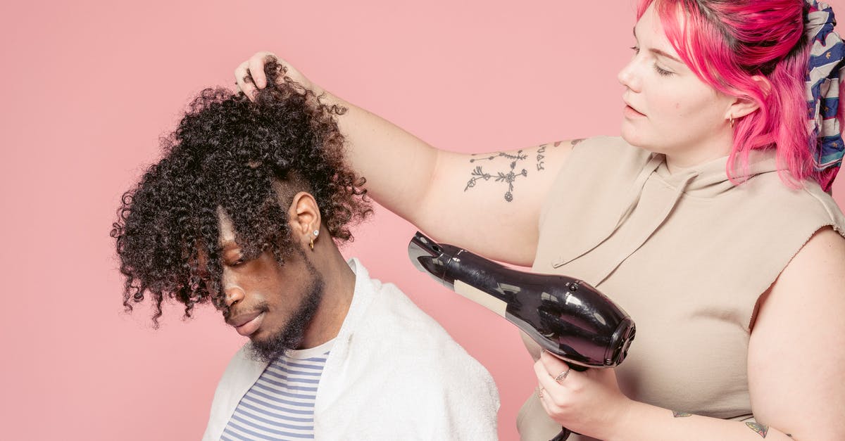 What is the procedure to dry out Fenugreek leaves? - Focused woman with hair dryer doing hairdo for black client