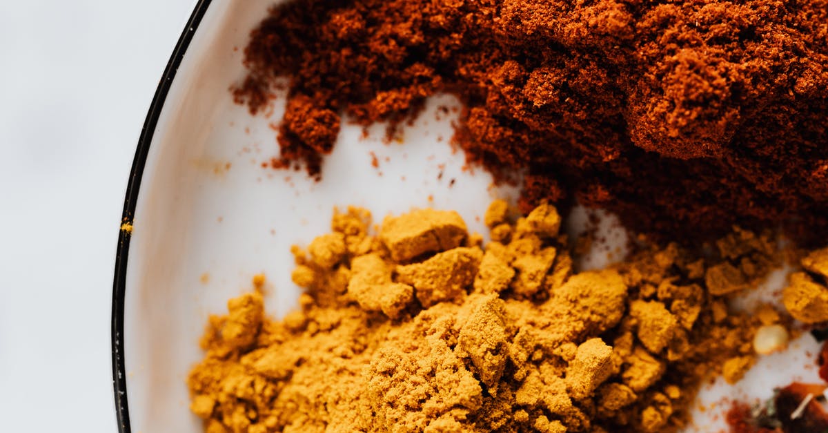 What would convert this chili recipe into a Russian chili? - Top view of small heaps of ground chili and curcuma powders in metal bowl on white surface What would convert this chili recipe into a Russian chili? - Top view of small heaps of ground chili and curcuma powders in metal bowl on white surface