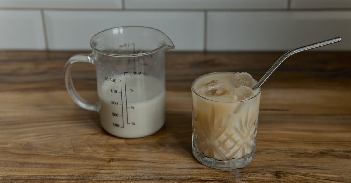 Where is a 'coffee cup' measured to? - Measuring Cup Beside the Glass of Iced Coffee on a Wooden Surface Where is a 'coffee cup' measured to? - Measuring Cup Beside the Glass of Iced Coffee on a Wooden Surface
