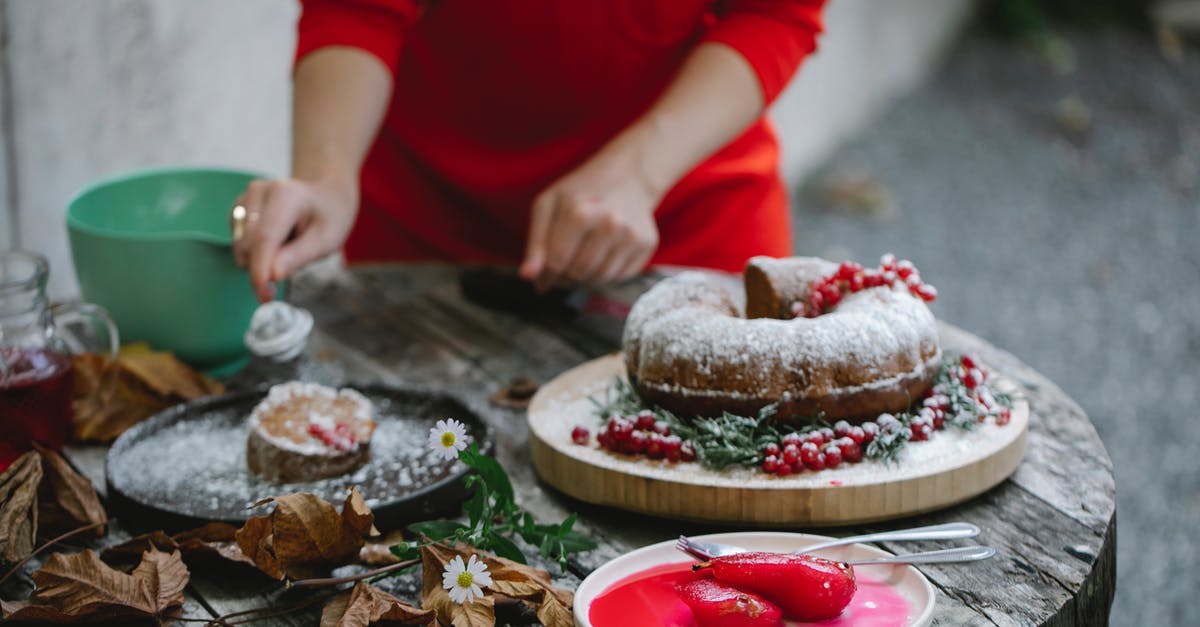 Why add baking powder when creaming sugar and butter? - Crop anonymous female in red dress decorating freshly baked delicious pie slice with sugar powder on autumn backyard Why add baking powder when creaming sugar and butter? - Crop anonymous female in red dress decorating freshly baked delicious pie slice with sugar powder on autumn backyard