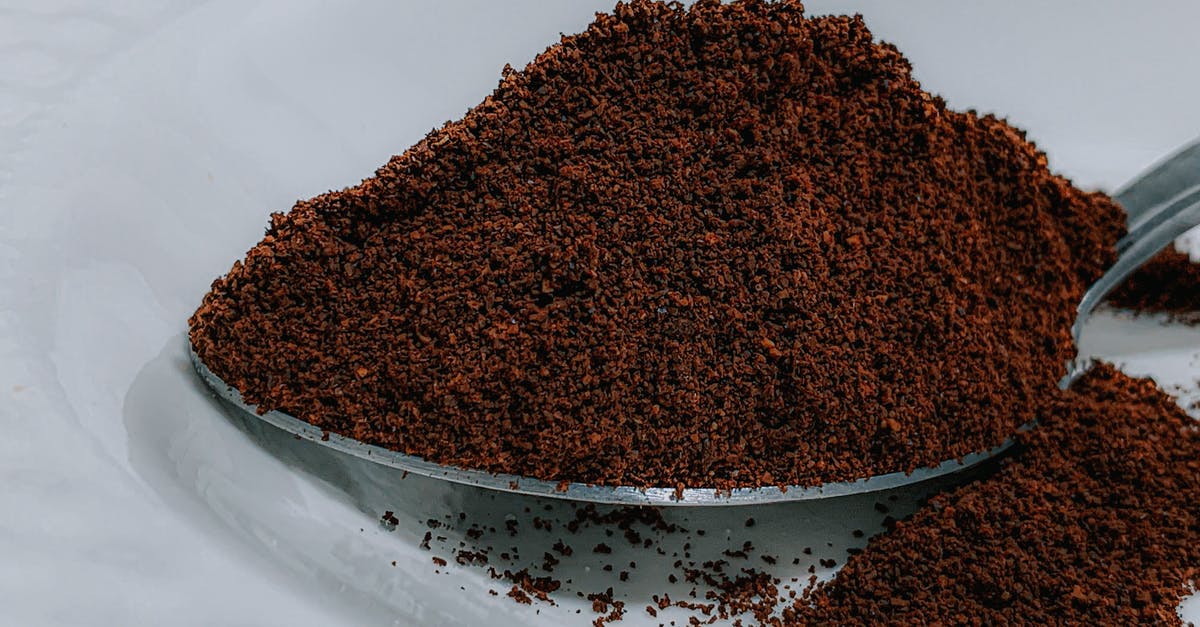 Why did my bacon smell and taste like beef? [closed] - Closeup aromatic organic ground coffee heaped in silver teaspoon on white ceramic plate on table in cafeteria kitchen