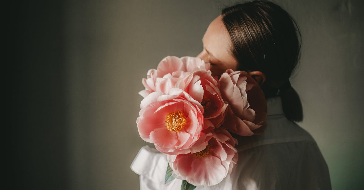 Why do my grains smell like my room? - Dreamy female with aromatic peonies against dark wall Why do my grains smell like my room? - Dreamy female with aromatic peonies against dark wall