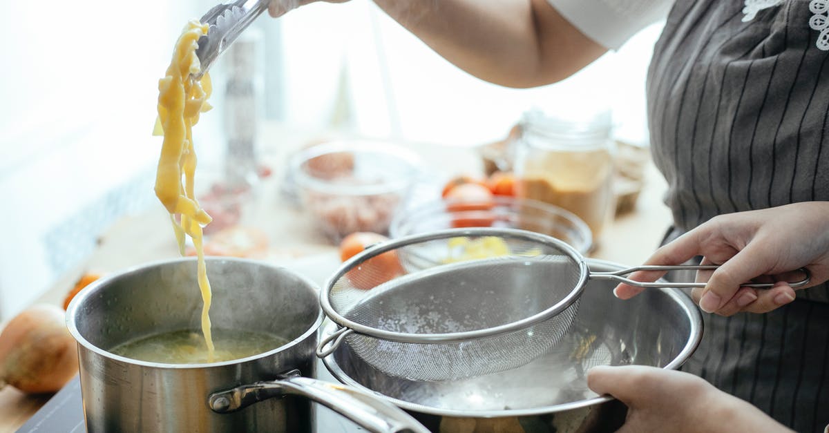 Why do people put oil/butter in pan when frying ground beef? - Unrecognizable cooks with strainer putting pasta out of pan with boiling water while standing near stove in kitchen on blurred background Why do people put oil/butter in pan when frying ground beef? - Unrecognizable cooks with strainer putting pasta out of pan with boiling water while standing near stove in kitchen on blurred background