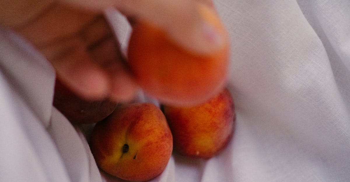 Why do they put the fruit on the bottom? - From above of anonymous person putting fresh fruit on textile with pile of healthy peaches during harvest season on summertime Why do they put the fruit on the bottom? - From above of anonymous person putting fresh fruit on textile with pile of healthy peaches during harvest season on summertime