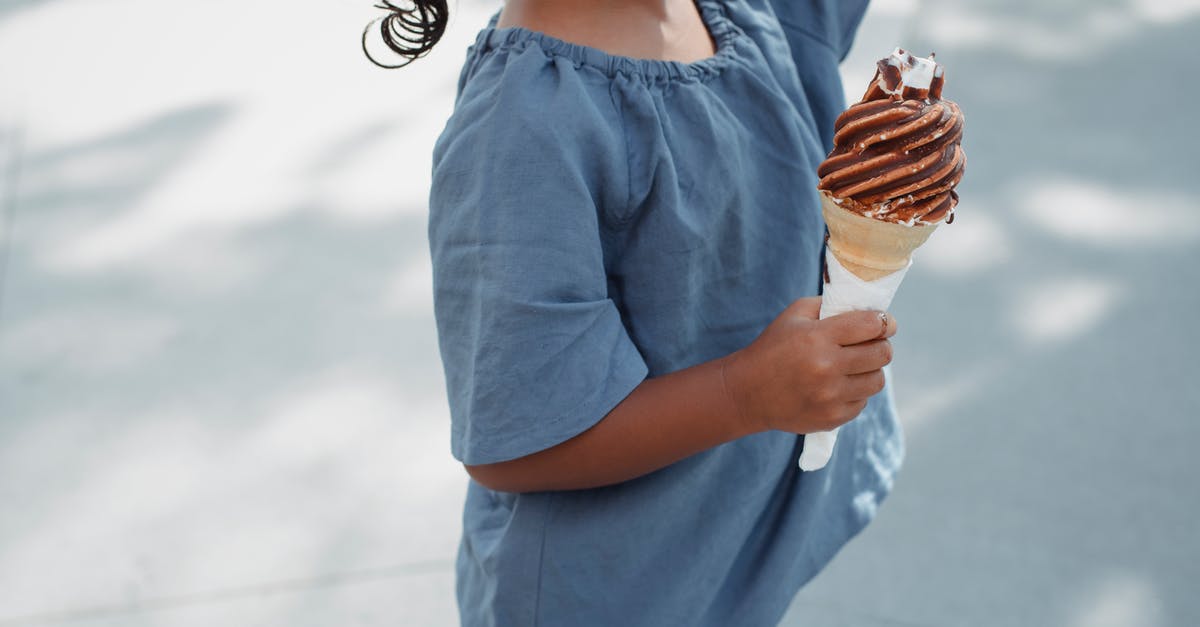 Why doesn't chocolate go bad? - Asian girl in cotton T shirt with ice cream cone Why doesn't chocolate go bad? - Asian girl in cotton T shirt with ice cream cone