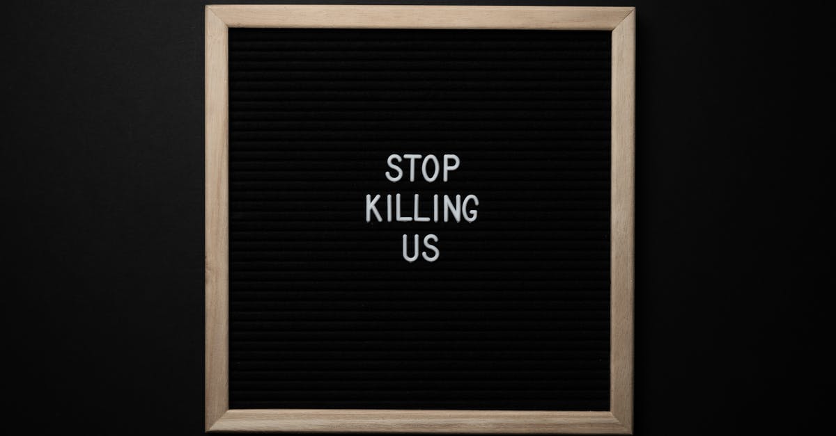 Why might I have trouble making butter from Crème Fraîche? - Top view of slogan Stop Killing Us on surface of square blackboard on black background Why might I have trouble making butter from Crème Fraîche? - Top view of slogan Stop Killing Us on surface of square blackboard on black background