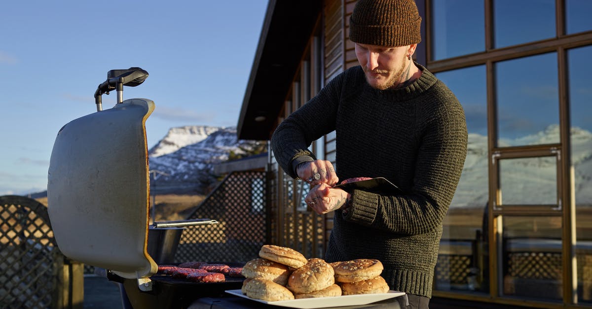 Why should I "rest" meat after cooking? - Concentrated young male in warm outfit preparing delicious grilled meat while standing against cozy house in winter day Why should I "rest" meat after cooking? - Concentrated young male in warm outfit preparing delicious grilled meat while standing against cozy house in winter day