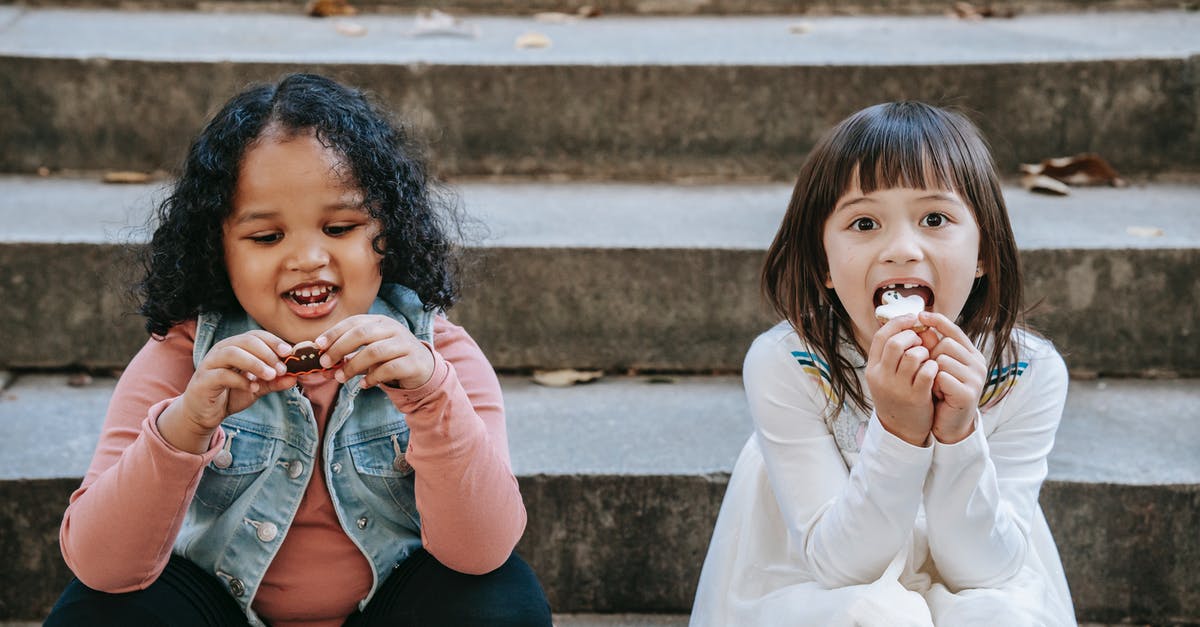 Why should I rest gingerbread dough? - Cheerful multiethnic girls eating tasty appetizing gingerbread made for Halloween celebration while sitting on steps Why should I rest gingerbread dough? - Cheerful multiethnic girls eating tasty appetizing gingerbread made for Halloween celebration while sitting on steps